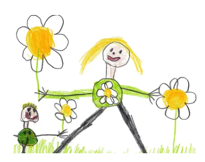 Kinderzeichnung mit Gänseblümchen